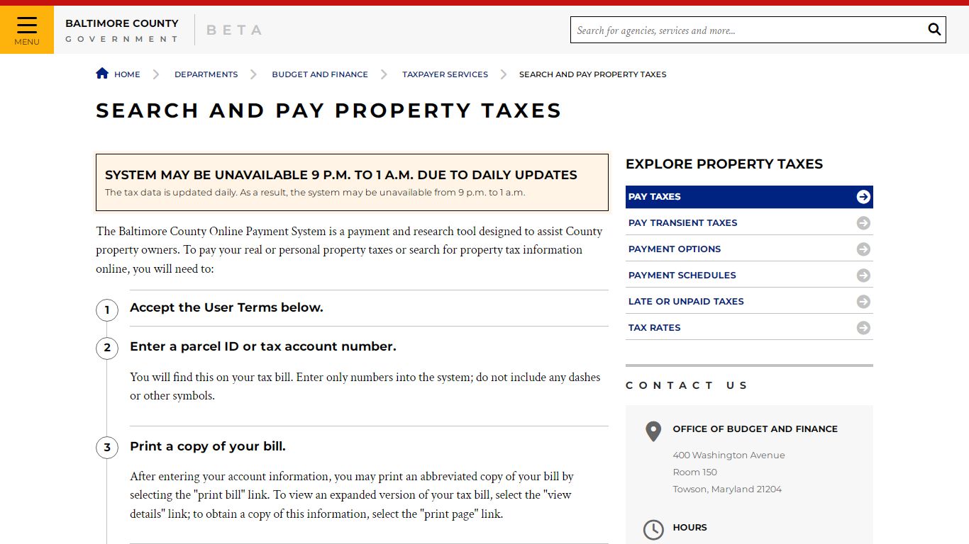 Search and Pay Property Taxes - Baltimore County, Maryland